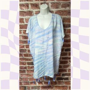 Surf Gypsy Blue Tassel Beach Cover Up Kaftan – Women’s Large Boho Resort Wear